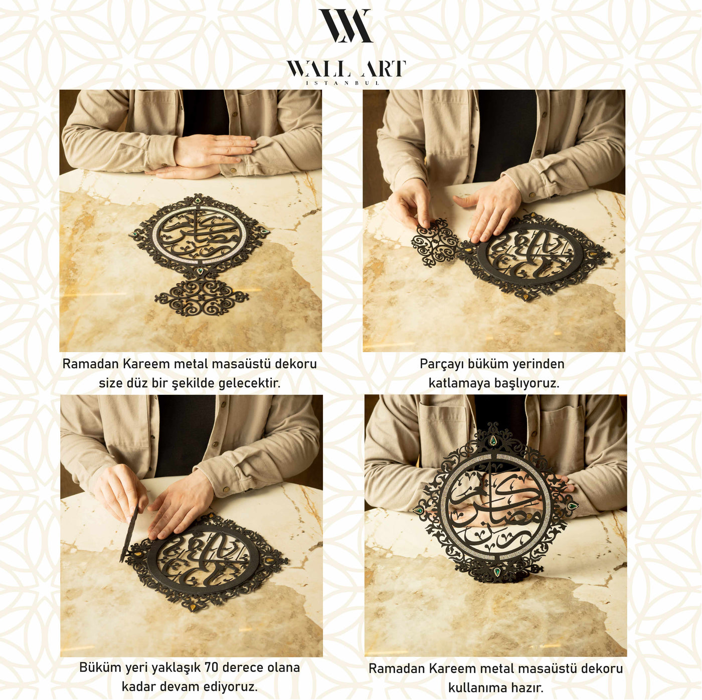 İslami Desenli Taşlı Metal Masaüstü Dekor - WAMH100