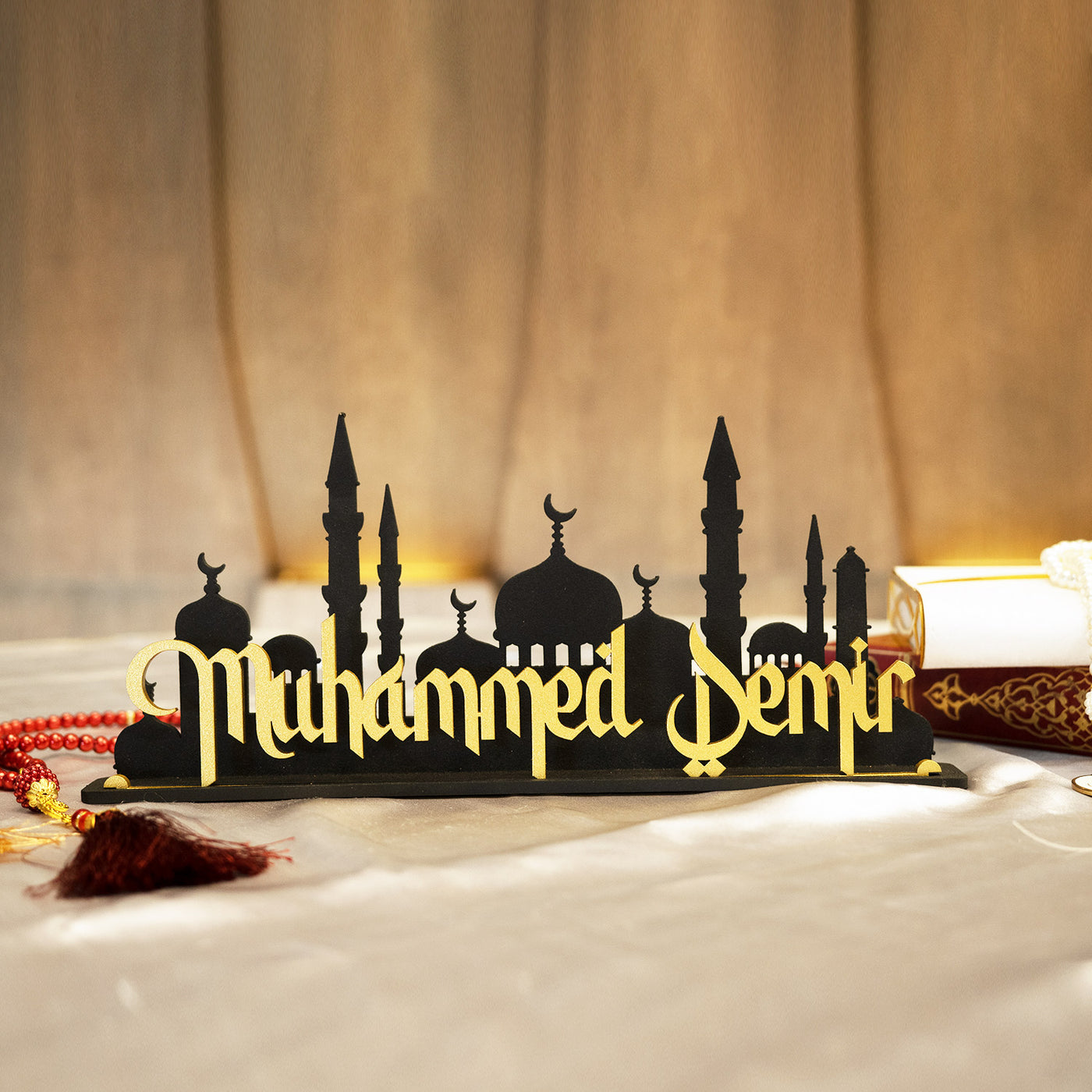 Kişiye Özel Cami Motifli Metal Masaüstü Dekor - Ramazan Süslemeleri