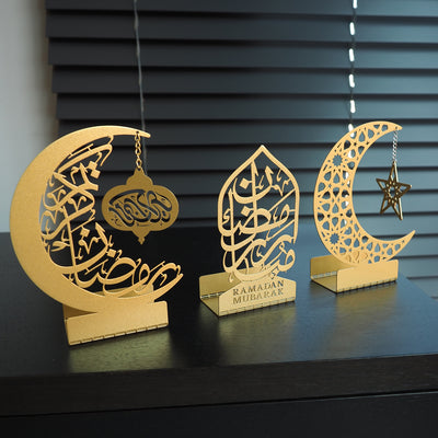 Metal 3'lü Mumluk Seti  - Ramazan Süslemeleri